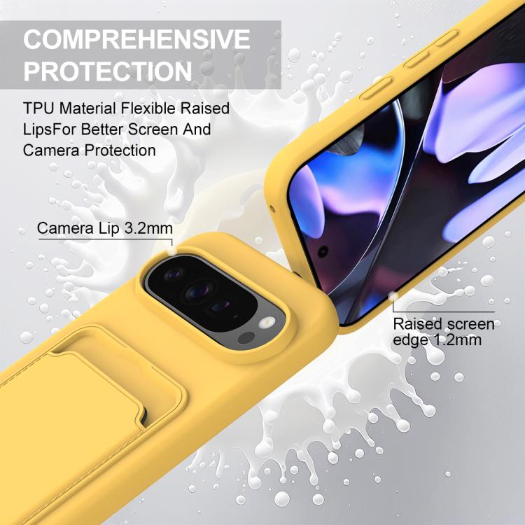 For Google Pixel 9 Pro XL Integrated Card Bag Solid Color Liquid Silicone Phone Case Gen2 with Short Lanyard