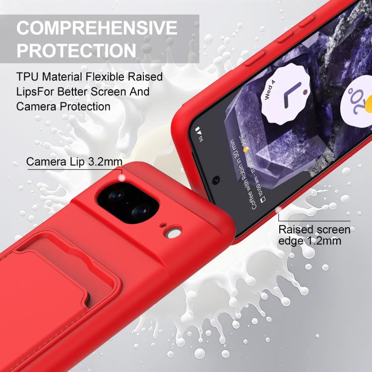 For Google Pixel 8 Integrated Card Bag Solid Color Liquid Silicone Phone Case Gen2 with Short Lanyard