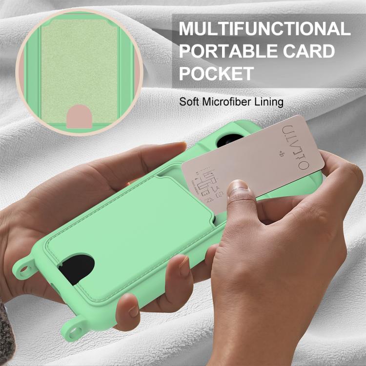 For Google Pixel 8 Integrated Card Bag Solid Color Liquid Silicone Phone Case Gen2 with Short Lanyard