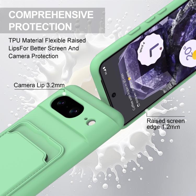 For Google Pixel 8 Integrated Card Bag Solid Color Liquid Silicone Phone Case Gen2 with Short Lanyard