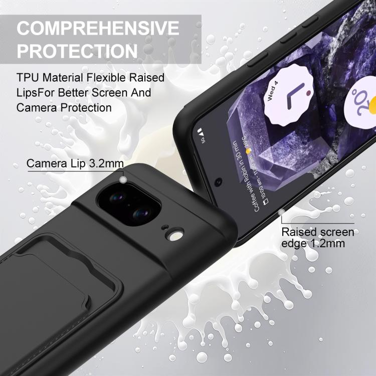 For Google Pixel 8 Integrated Card Bag Solid Color Liquid Silicone Phone Case Gen2 with Short Lanyard