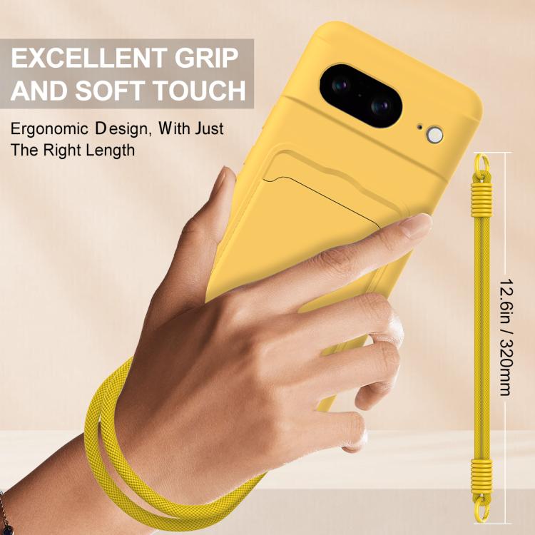 For Google Pixel 8 Integrated Card Bag Solid Color Liquid Silicone Phone Case Gen2 with Short Lanyard