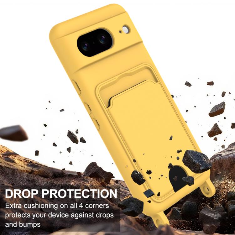 For Google Pixel 8 Integrated Card Bag Solid Color Liquid Silicone Phone Case Gen2 with Short Lanyard