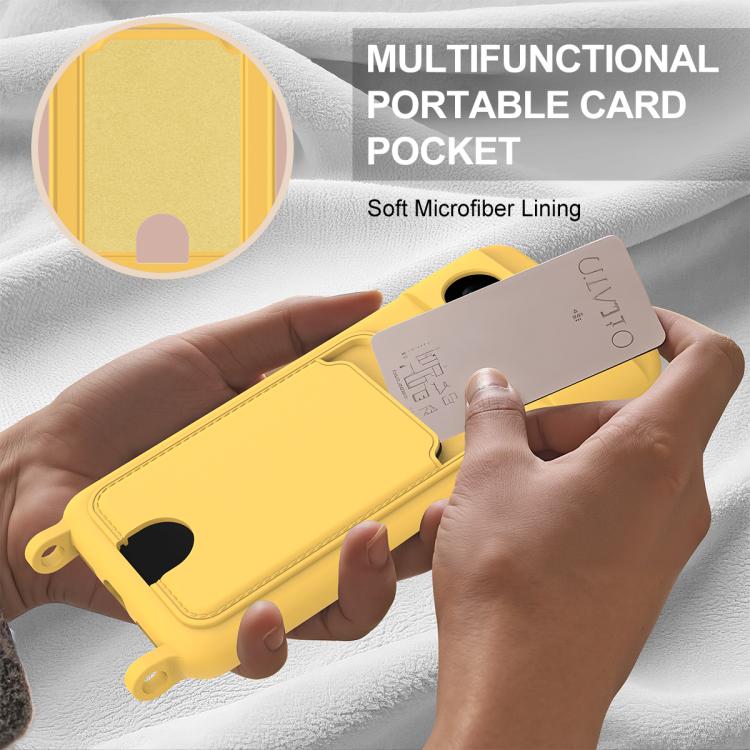 For Google Pixel 8 Integrated Card Bag Solid Color Liquid Silicone Phone Case Gen2 with Short Lanyard