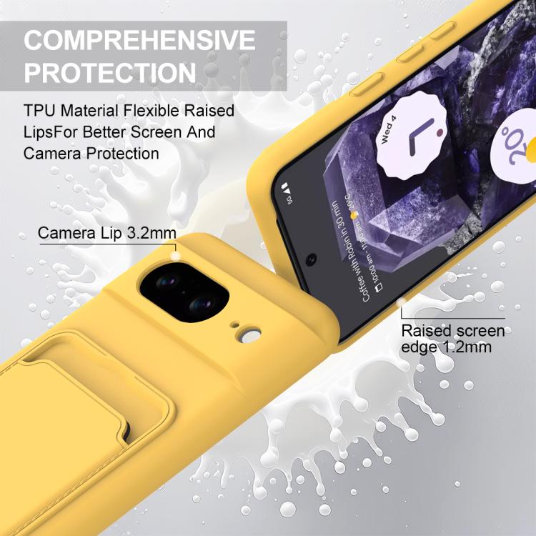 For Google Pixel 8 Integrated Card Bag Solid Color Liquid Silicone Phone Case Gen2 with Short Lanyard