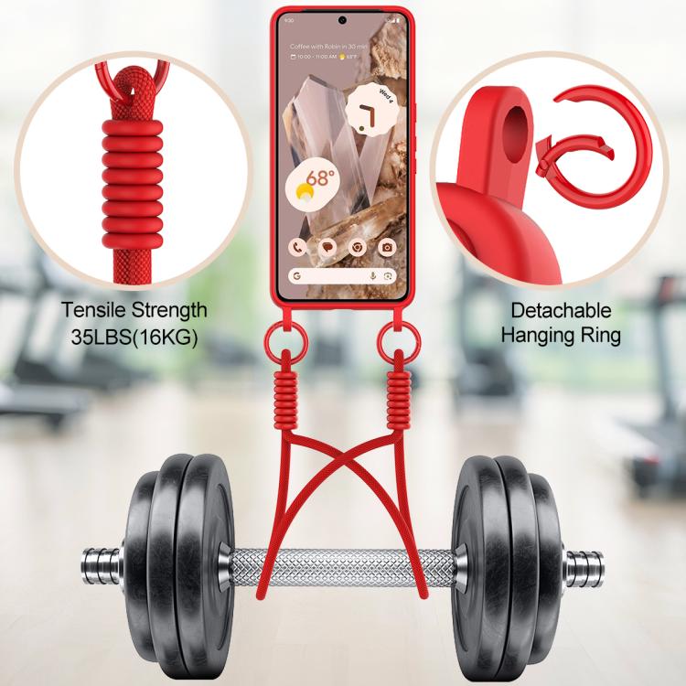 For Google Pixel 8 Pro Integrated Card Bag Solid Color Liquid Silicone Phone Case Gen2 with Short Lanyard