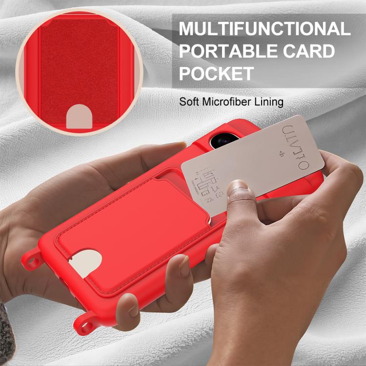 For Google Pixel 8 Pro Integrated Card Bag Solid Color Liquid Silicone Phone Case Gen2 with Short Lanyard