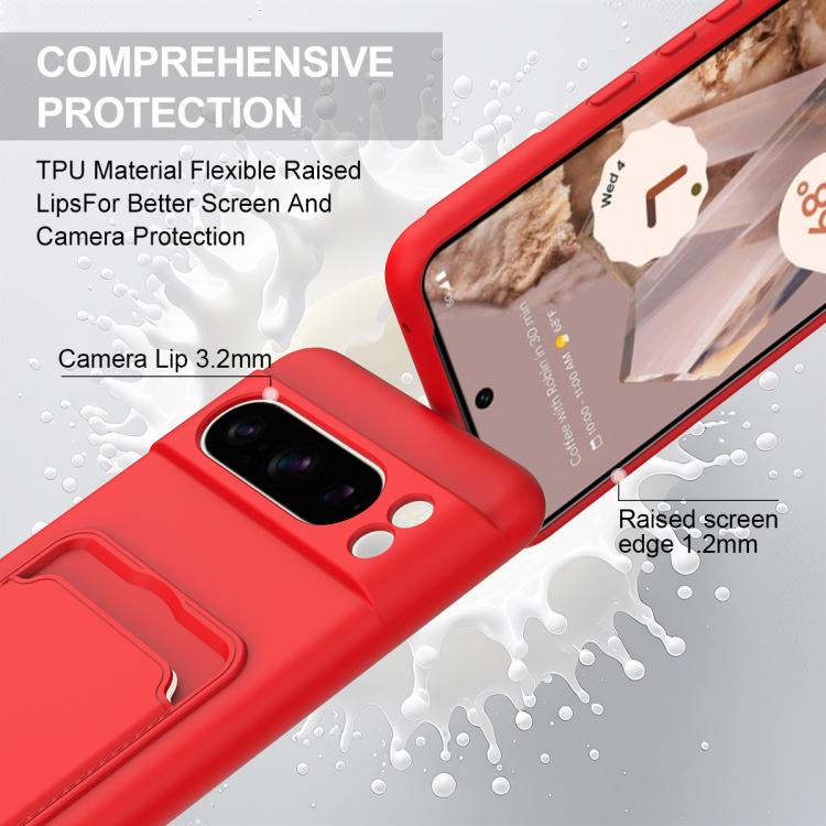 For Google Pixel 8 Pro Integrated Card Bag Solid Color Liquid Silicone Phone Case Gen2 with Short Lanyard