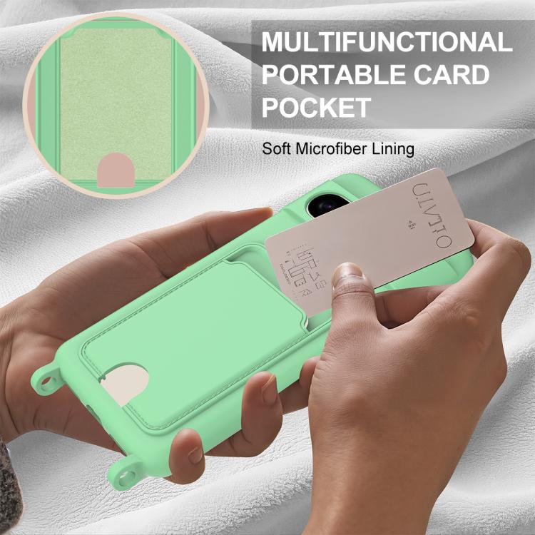 For Google Pixel 8 Pro Integrated Card Bag Solid Color Liquid Silicone Phone Case Gen2 with Short Lanyard