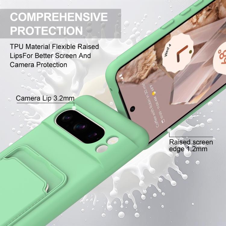 For Google Pixel 8 Pro Integrated Card Bag Solid Color Liquid Silicone Phone Case Gen2 with Short Lanyard