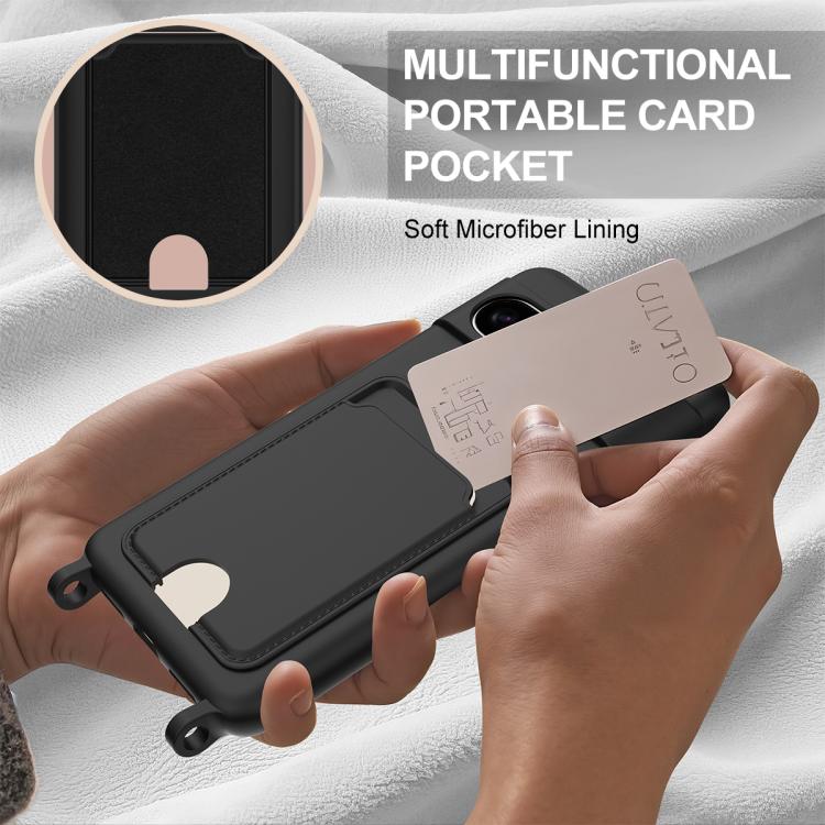 For Google Pixel 8 Pro Integrated Card Bag Solid Color Liquid Silicone Phone Case Gen2 with Short Lanyard