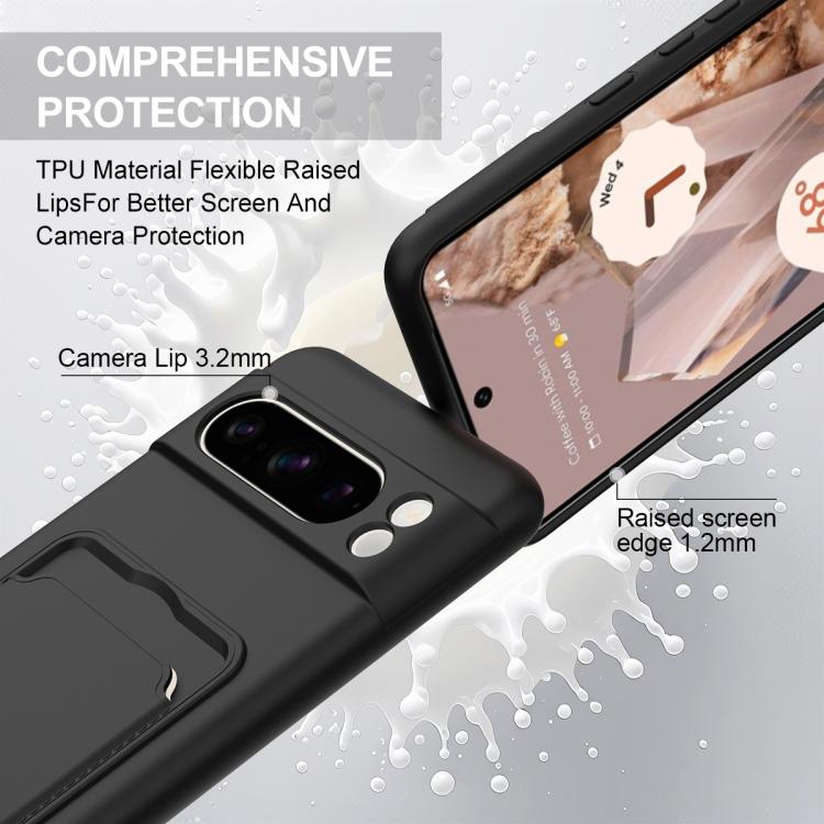 For Google Pixel 8 Pro Integrated Card Bag Solid Color Liquid Silicone Phone Case Gen2 with Short Lanyard