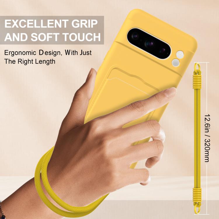 For Google Pixel 8 Pro Integrated Card Bag Solid Color Liquid Silicone Phone Case Gen2 with Short Lanyard