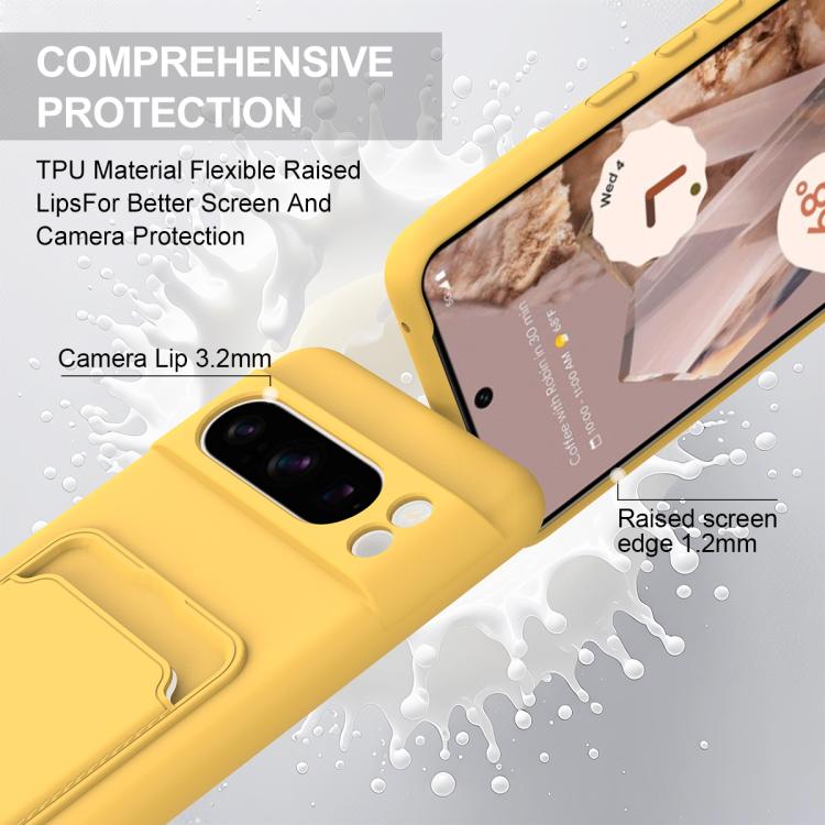 For Google Pixel 8 Pro Integrated Card Bag Solid Color Liquid Silicone Phone Case Gen2 with Short Lanyard