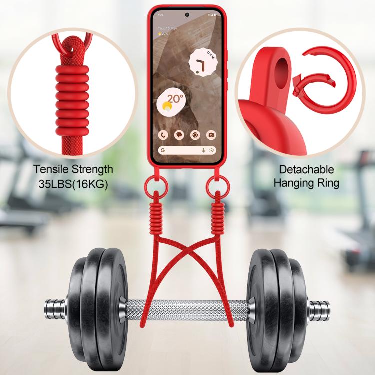 For Google Pixel 8a Integrated Card Bag Solid Color Liquid Silicone Phone Case Gen2 with Short Lanyard
