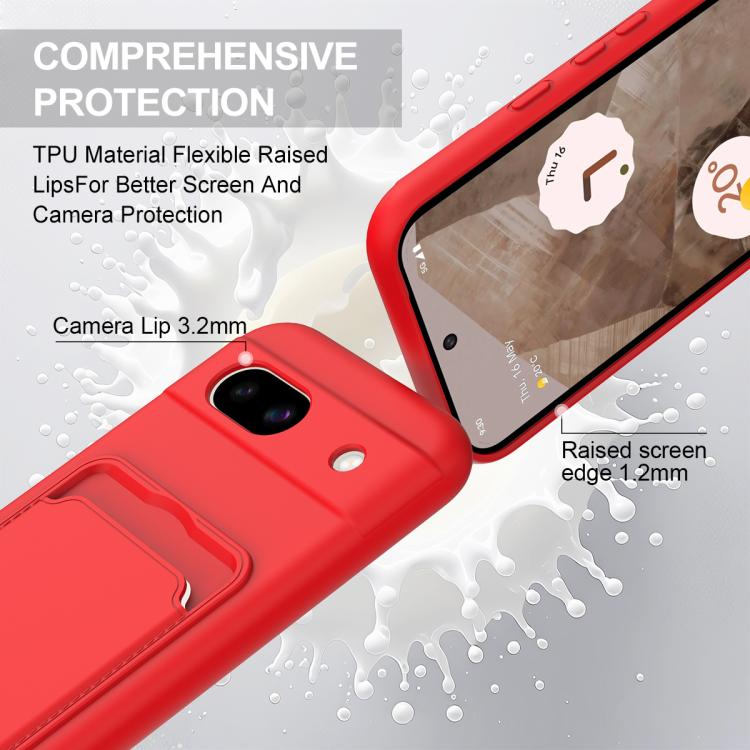 For Google Pixel 8a Integrated Card Bag Solid Color Liquid Silicone Phone Case Gen2 with Short Lanyard