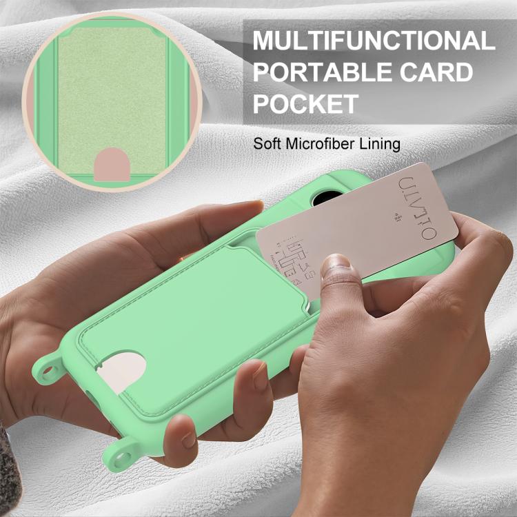 For Google Pixel 8a Integrated Card Bag Solid Color Liquid Silicone Phone Case Gen2 with Short Lanyard