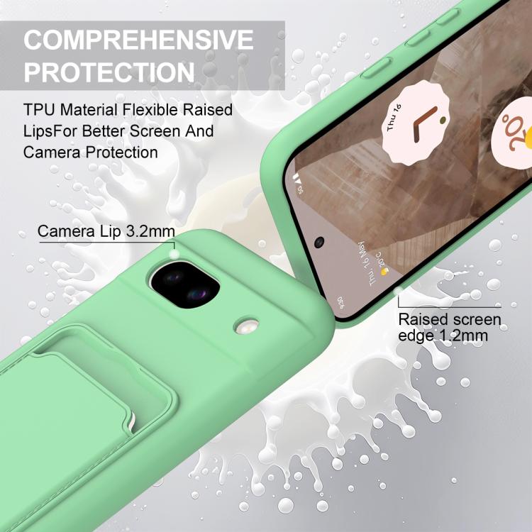 For Google Pixel 8a Integrated Card Bag Solid Color Liquid Silicone Phone Case Gen2 with Short Lanyard