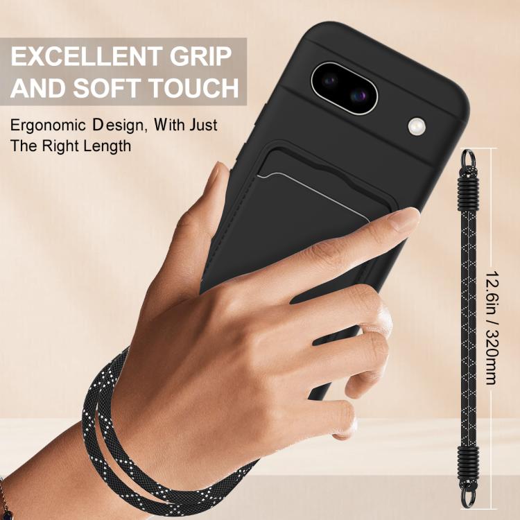 For Google Pixel 8a Integrated Card Bag Solid Color Liquid Silicone Phone Case Gen2 with Short Lanyard