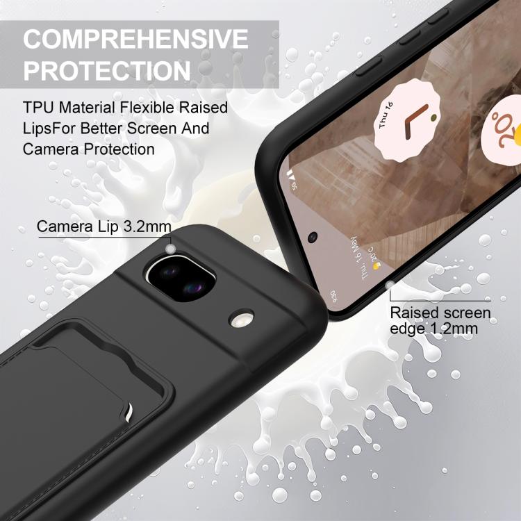 For Google Pixel 8a Integrated Card Bag Solid Color Liquid Silicone Phone Case Gen2 with Short Lanyard
