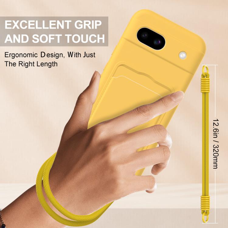 For Google Pixel 8a Integrated Card Bag Solid Color Liquid Silicone Phone Case Gen2 with Short Lanyard