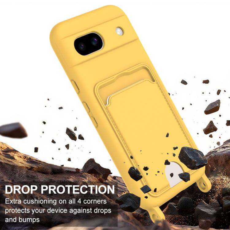 For Google Pixel 8a Integrated Card Bag Solid Color Liquid Silicone Phone Case Gen2 with Short Lanyard