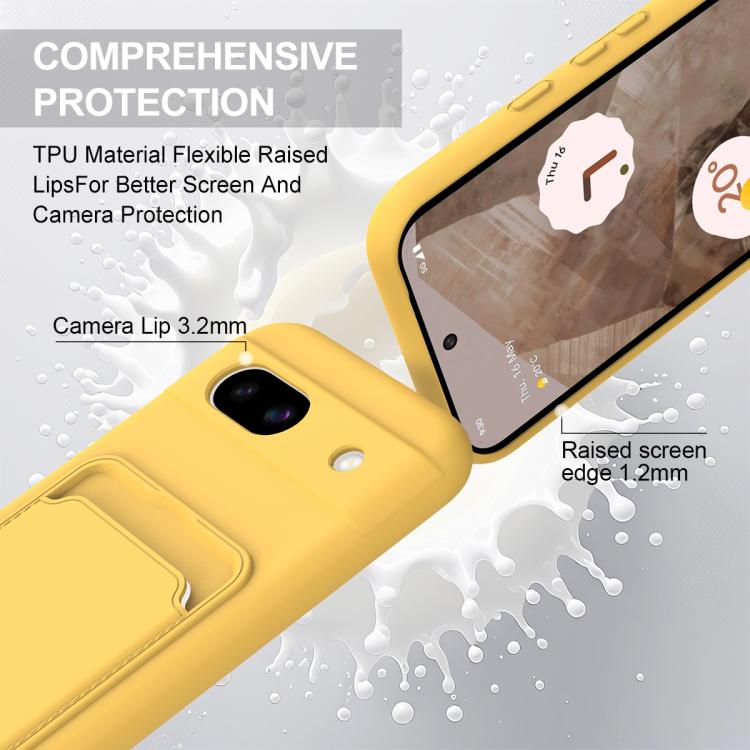 For Google Pixel 8a Integrated Card Bag Solid Color Liquid Silicone Phone Case Gen2 with Short Lanyard