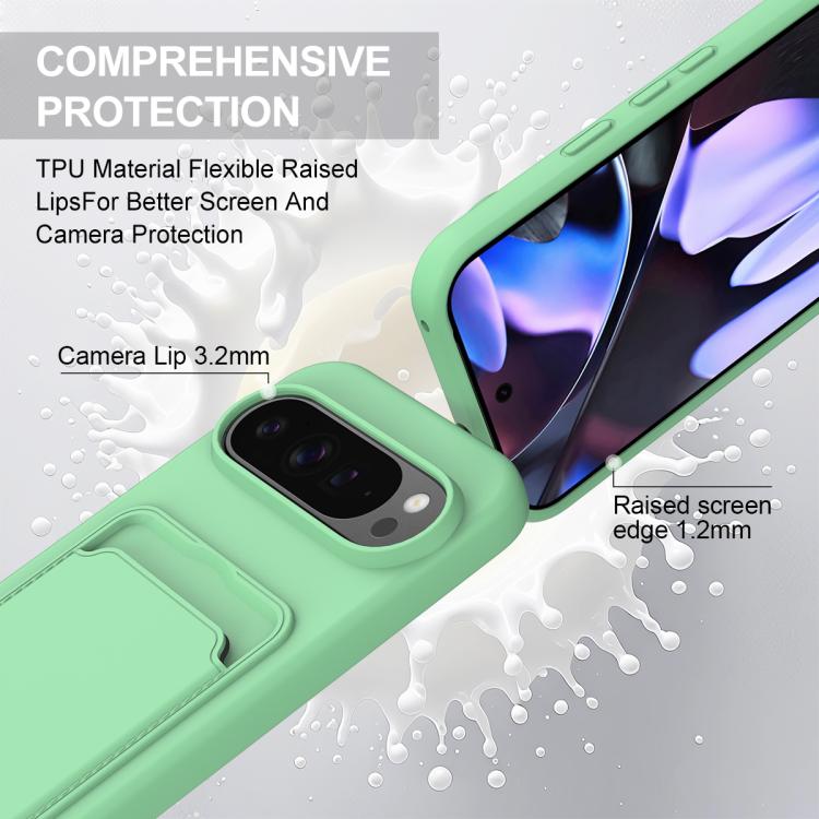 For Google Pixel 10 Pro XL Integrated Card Bag Solid Color Liquid Silicone Phone Case Gen2 with Short Lanyard