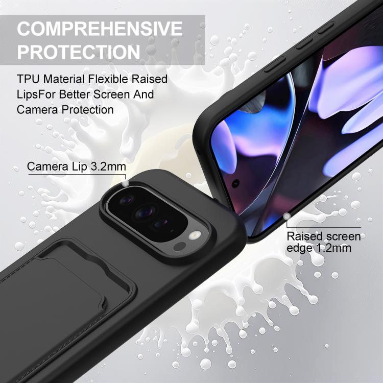 For Google Pixel 10 Pro XL Integrated Card Bag Solid Color Liquid Silicone Phone Case Gen2 with Short Lanyard