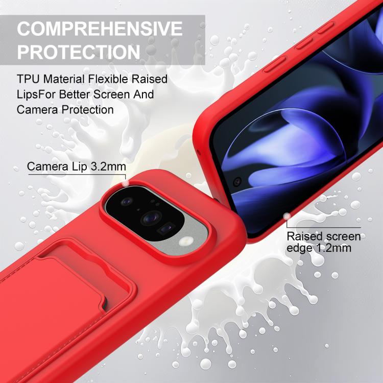 For Google Pixel 10 Integrated Card Bag Solid Color Liquid Silicone Phone Case Gen2 with Short Lanyard