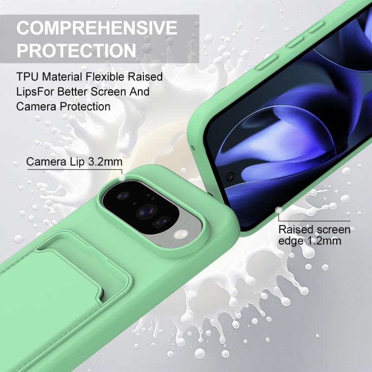 For Google Pixel 10 Integrated Card Bag Solid Color Liquid Silicone Phone Case Gen2 with Short Lanyard