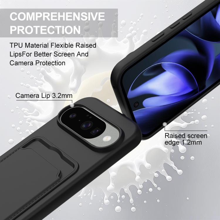 For Google Pixel 10 Integrated Card Bag Solid Color Liquid Silicone Phone Case Gen2 with Short Lanyard