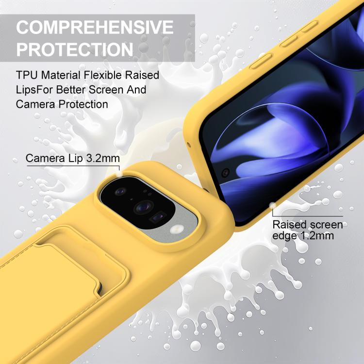 For Google Pixel 10 Integrated Card Bag Solid Color Liquid Silicone Phone Case Gen2 with Short Lanyard