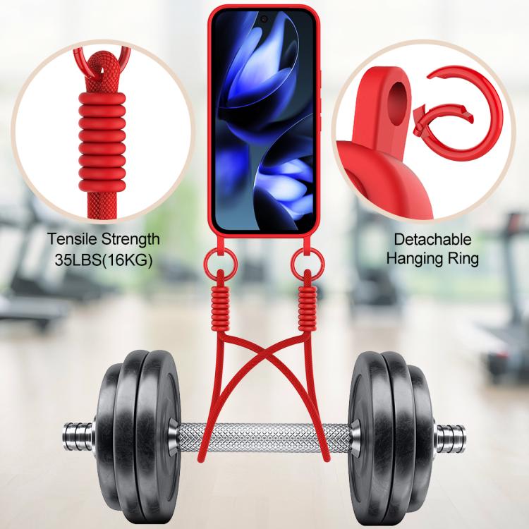 For Google Pixel 9a Integrated Card Bag Solid Color Liquid Silicone Phone Case Gen2 with Short Lanyard