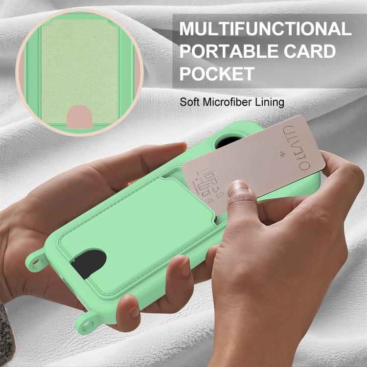 For Google Pixel 9a Integrated Card Bag Solid Color Liquid Silicone Phone Case Gen2 with Short Lanyard
