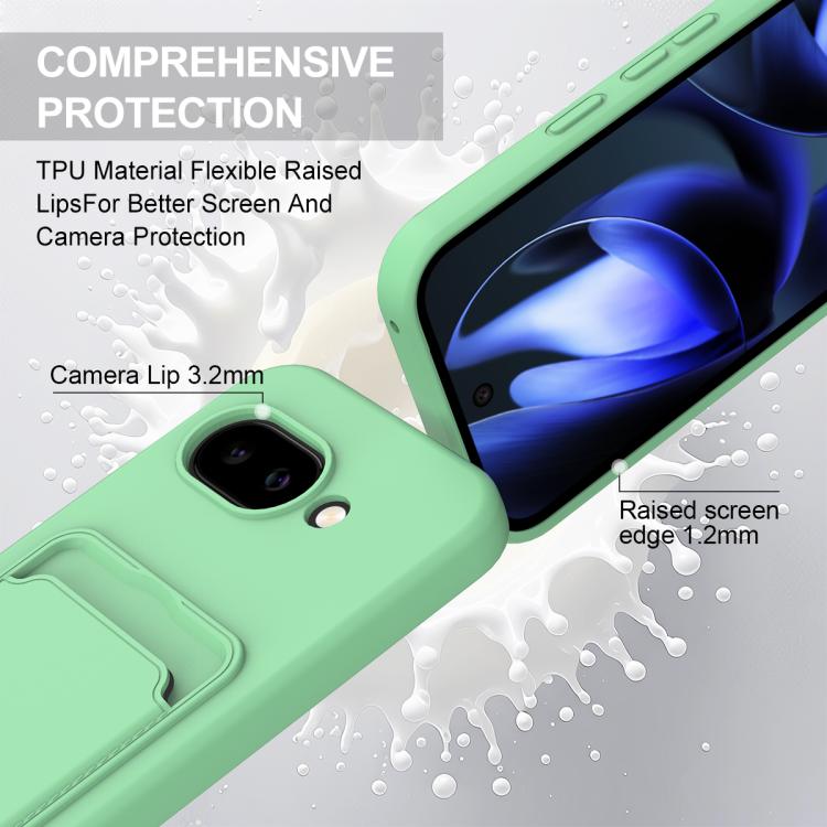 For Google Pixel 9a Integrated Card Bag Solid Color Liquid Silicone Phone Case Gen2 with Short Lanyard
