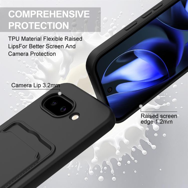 For Google Pixel 9a Integrated Card Bag Solid Color Liquid Silicone Phone Case Gen2 with Short Lanyard