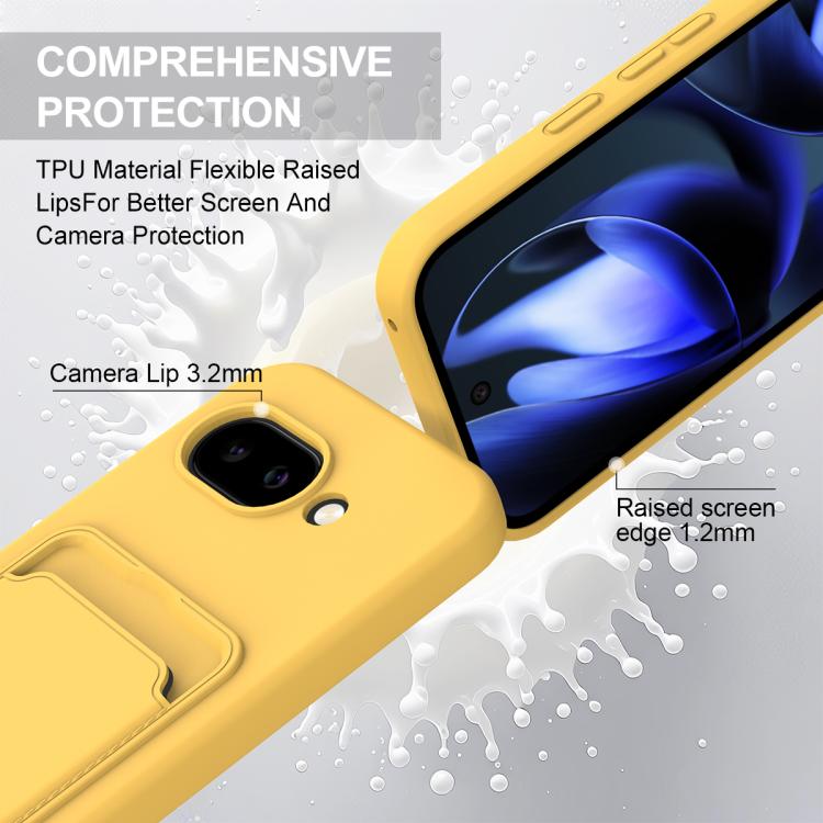 For Google Pixel 9a Integrated Card Bag Solid Color Liquid Silicone Phone Case Gen2 with Short Lanyard