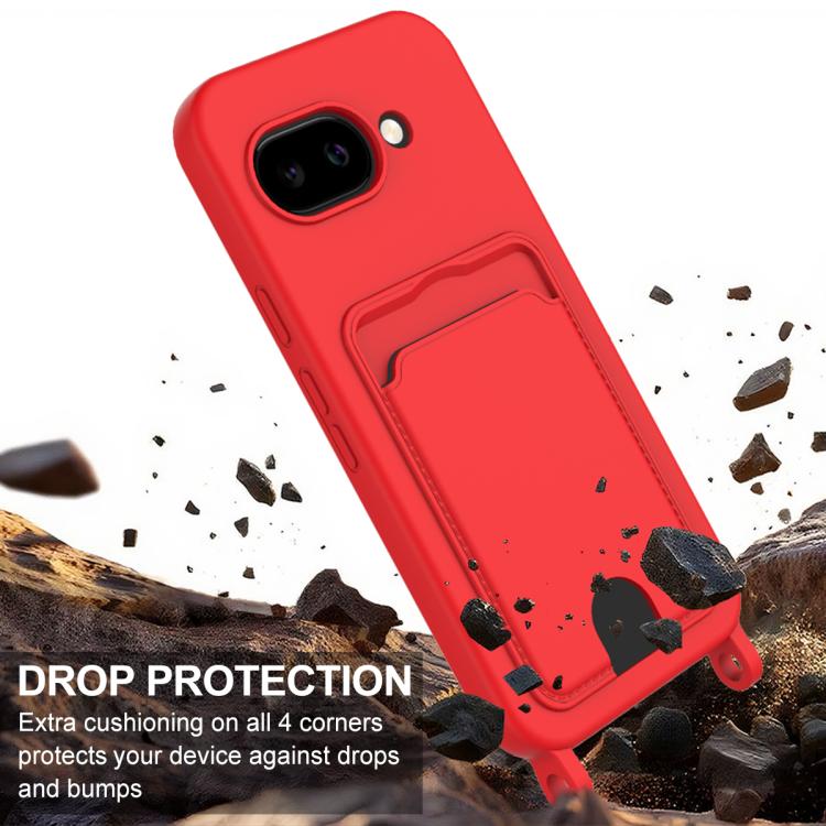 For Google Pixel 10a Integrated Card Bag Solid Color Liquid Silicone Phone Case Gen2 with Short Lanyard