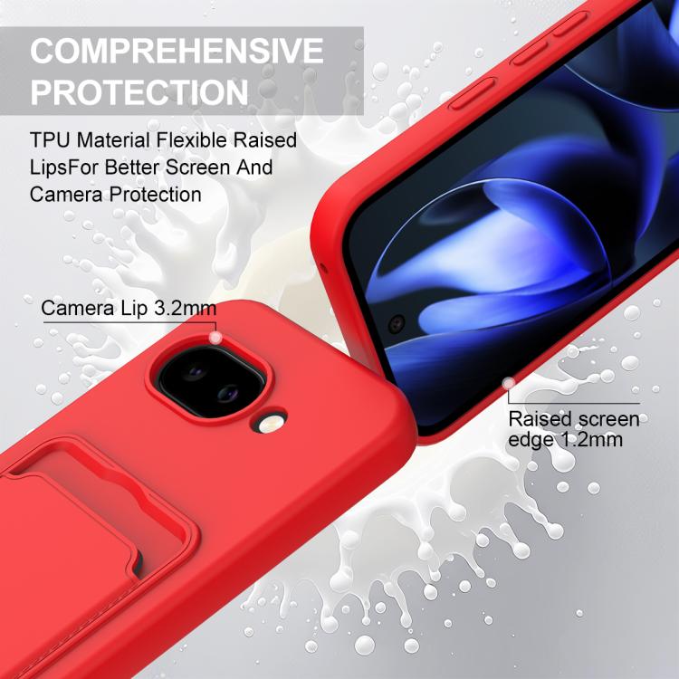 For Google Pixel 10a Integrated Card Bag Solid Color Liquid Silicone Phone Case Gen2 with Short Lanyard
