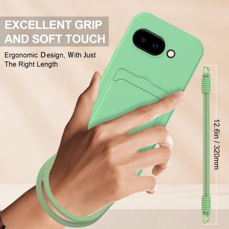 For Google Pixel 10a Integrated Card Bag Solid Color Liquid Silicone Phone Case Gen2 with Short Lanyard