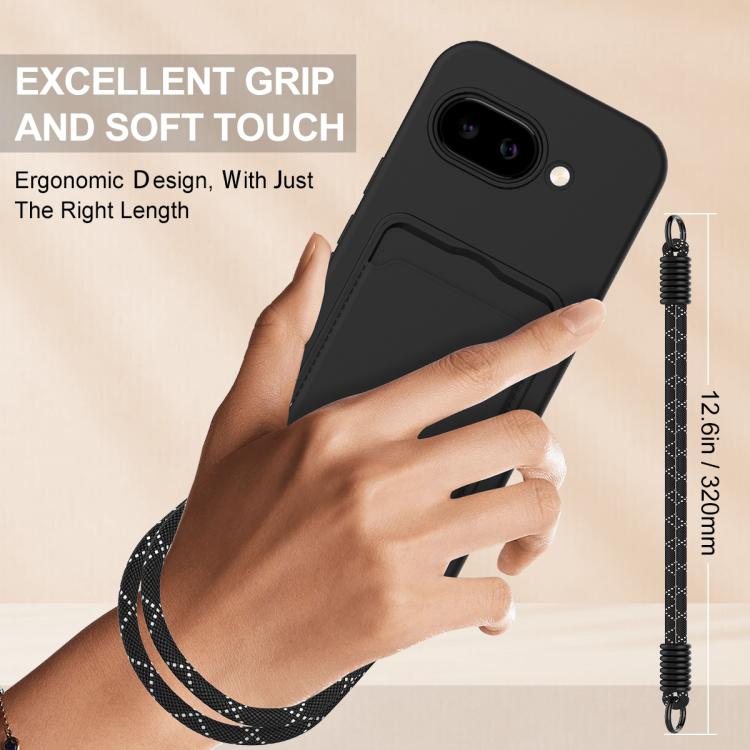 For Google Pixel 10a Integrated Card Bag Solid Color Liquid Silicone Phone Case Gen2 with Short Lanyard