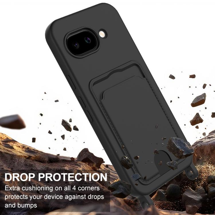 For Google Pixel 10a Integrated Card Bag Solid Color Liquid Silicone Phone Case Gen2 with Short Lanyard