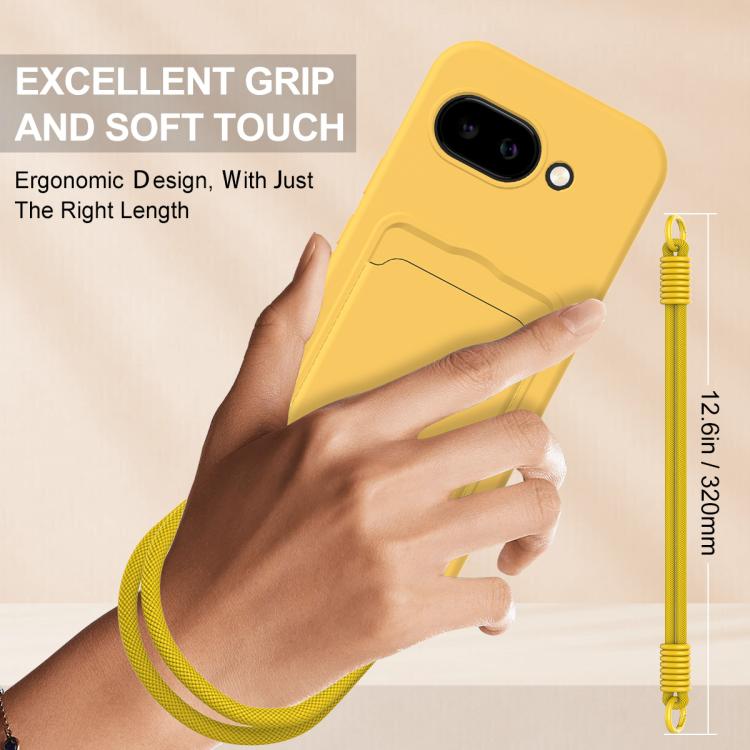 For Google Pixel 10a Integrated Card Bag Solid Color Liquid Silicone Phone Case Gen2 with Short Lanyard