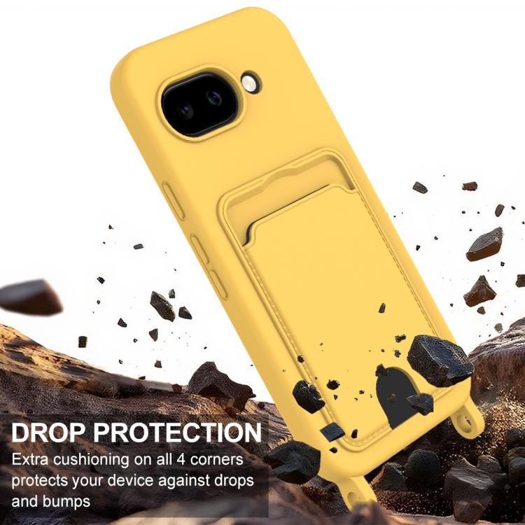 For Google Pixel 10a Integrated Card Bag Solid Color Liquid Silicone Phone Case Gen2 with Short Lanyard