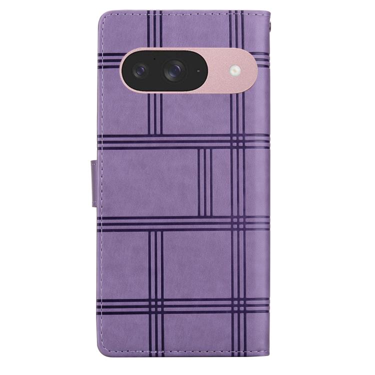 For Google Pixel 9 Embossed Checkered Leather Phone Case