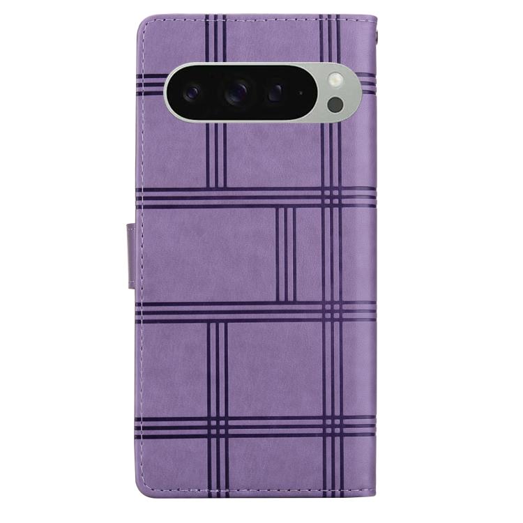 For Google Pixel 9 Pro Embossed Checkered Leather Phone Case