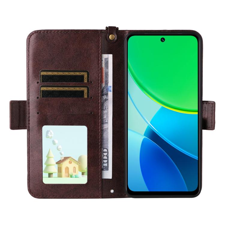 For vivo Y19s 4G Multi-card Slots Crossbody Cowhide Leather Phone Case