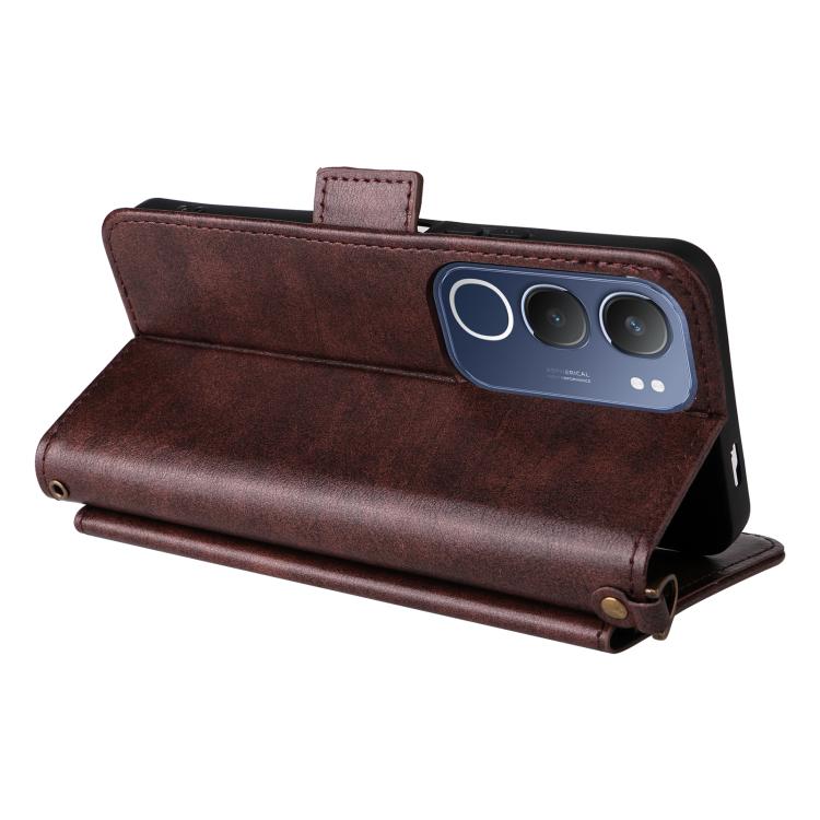For vivo Y19s 4G Multi-card Slots Crossbody Cowhide Leather Phone Case