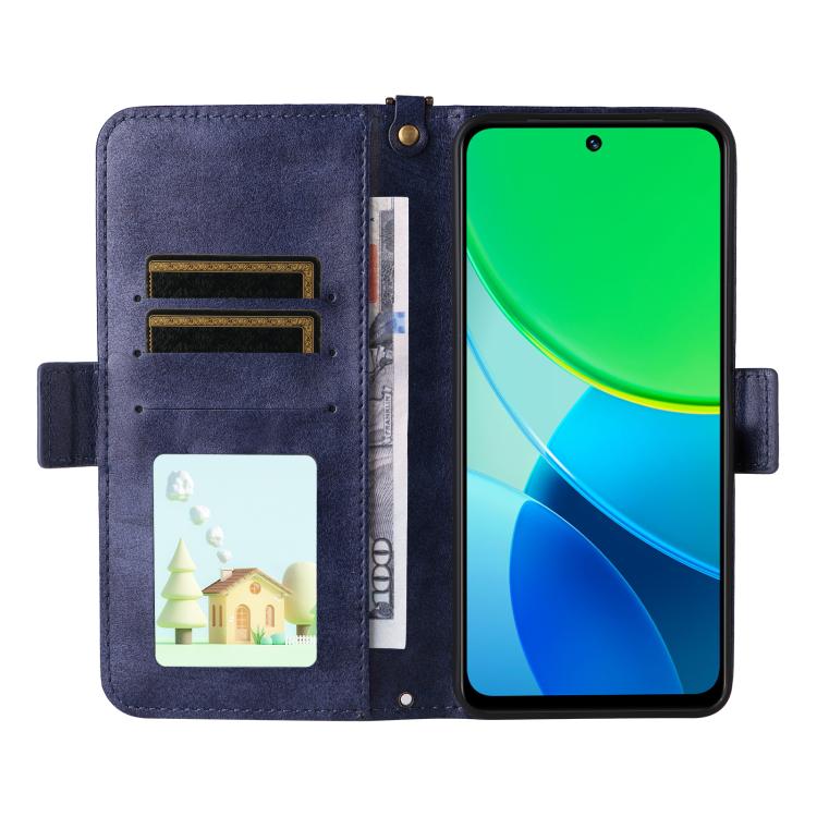 For vivo Y19s 4G Multi-card Slots Crossbody Cowhide Leather Phone Case